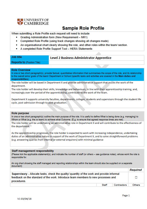 Click to view a sample Business Administrator role profile