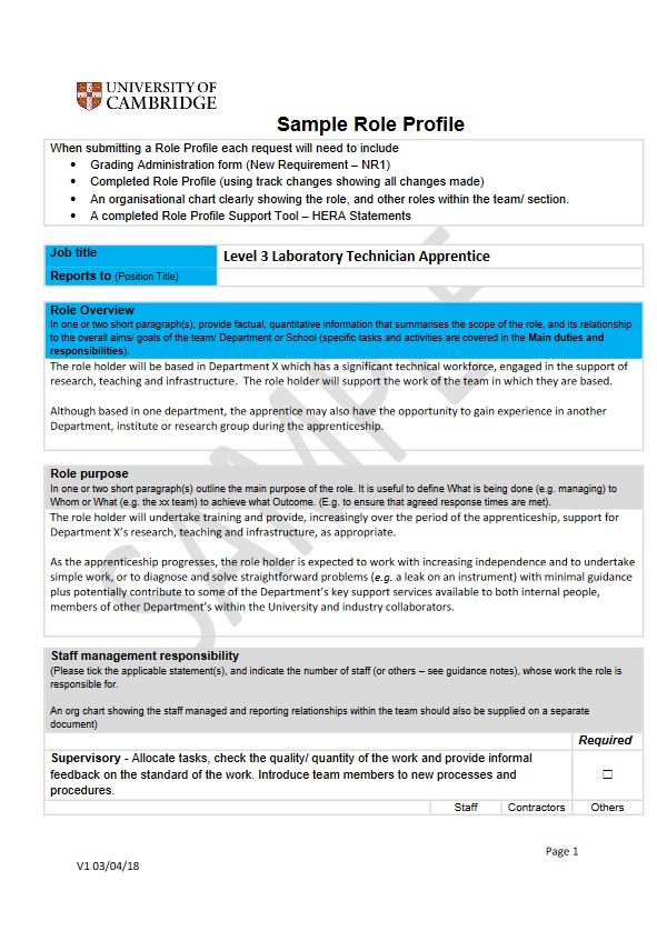 Click to view a sample Laboratory Technician role profile